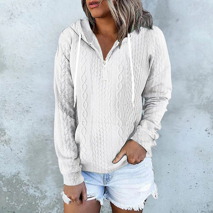 Twist Texture Design Hoodie Drawstring Sweatshirt Fashion Women Daily Clothing