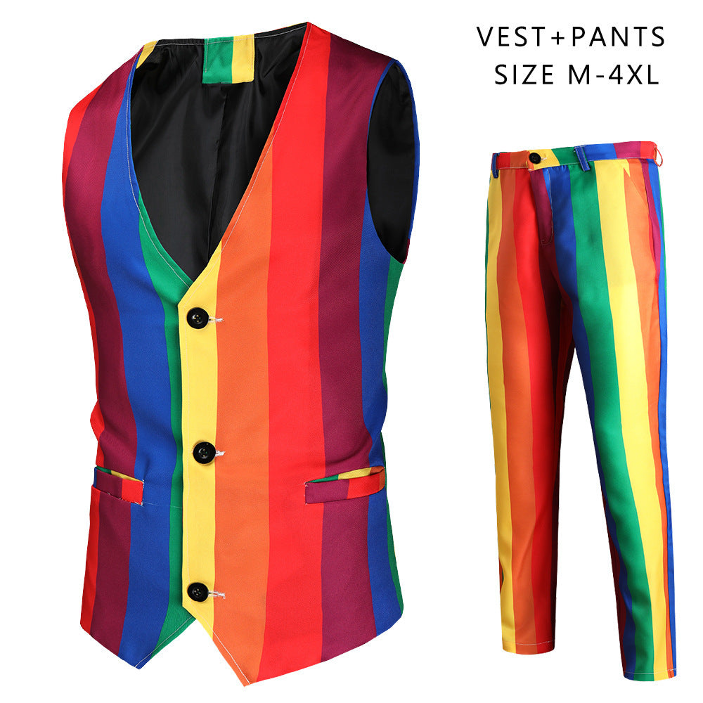Christmas Printed Suit Men's Three-piece Suit
